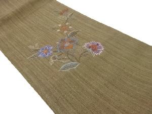 リサイクル　手織り紬花模様刺繍袋帯